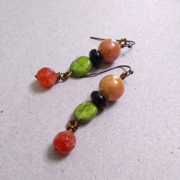 Colorful Handmade Fall Earrings - Mixed Semi-Precious Stone Beads - Seasonal - Picture 2 of 7